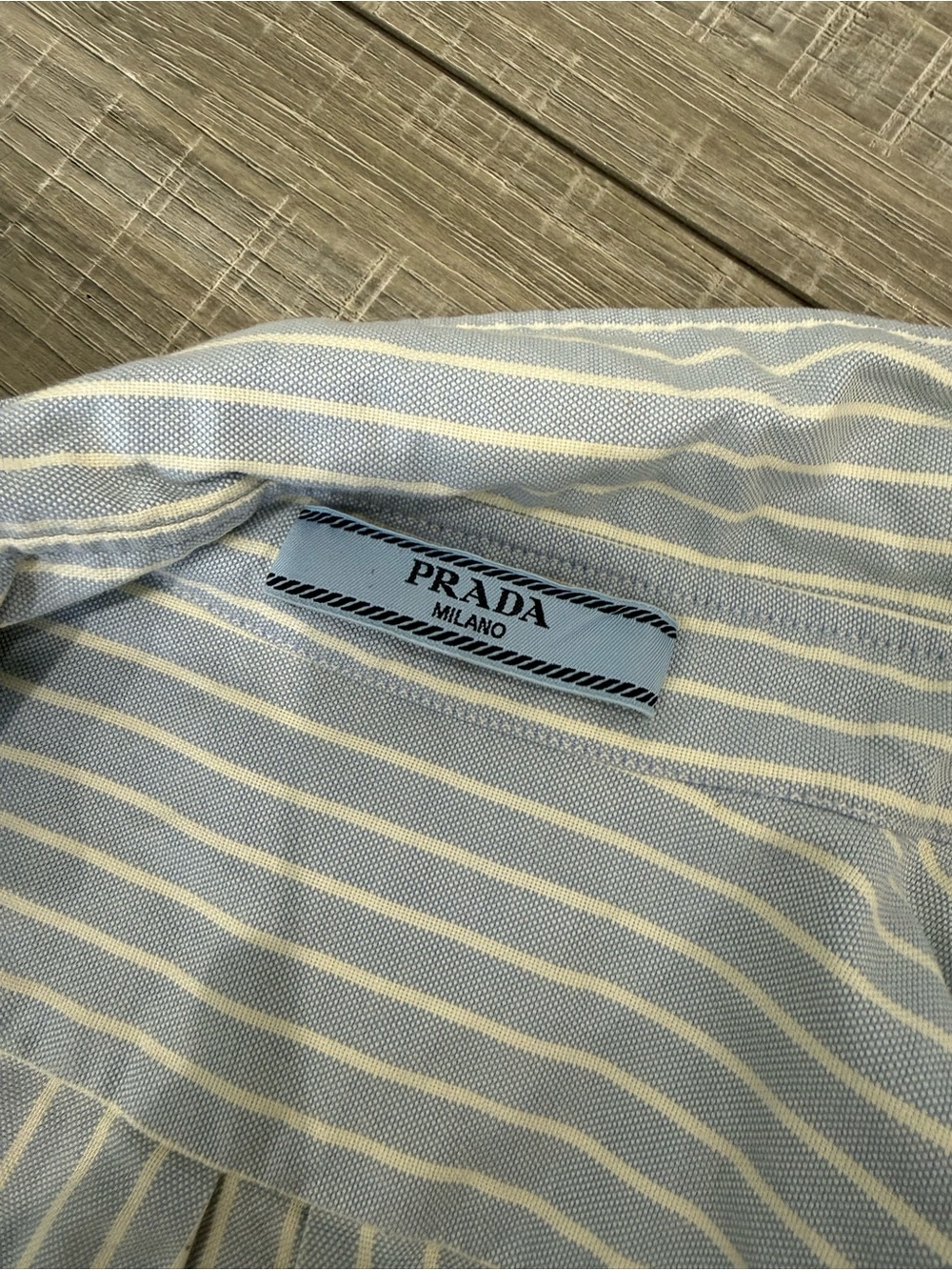 Prada Light Blue & White Striped Button-Down blouse. - Picture 3 of 5
